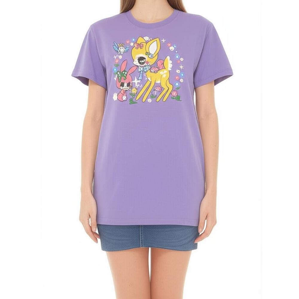American Apparel T-Shirt Womens Size Medium Purple Graphic Deer Kawaii Pastel